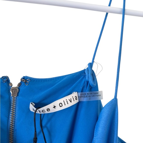 Alice + Olivia NEW Harmony Draped Silk-Satin Midi Slip Dress - Picture 3 of 9